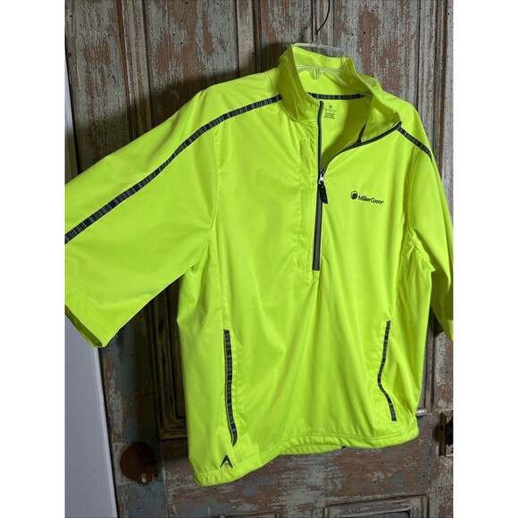 Antigua Men's Short Sleeve Golf/work Jacket Medium Pullover 1/2 Zip Neon Yellow - Picture 7 of 10